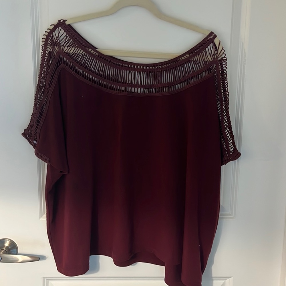 Boutique maroon top with crochet detail on top